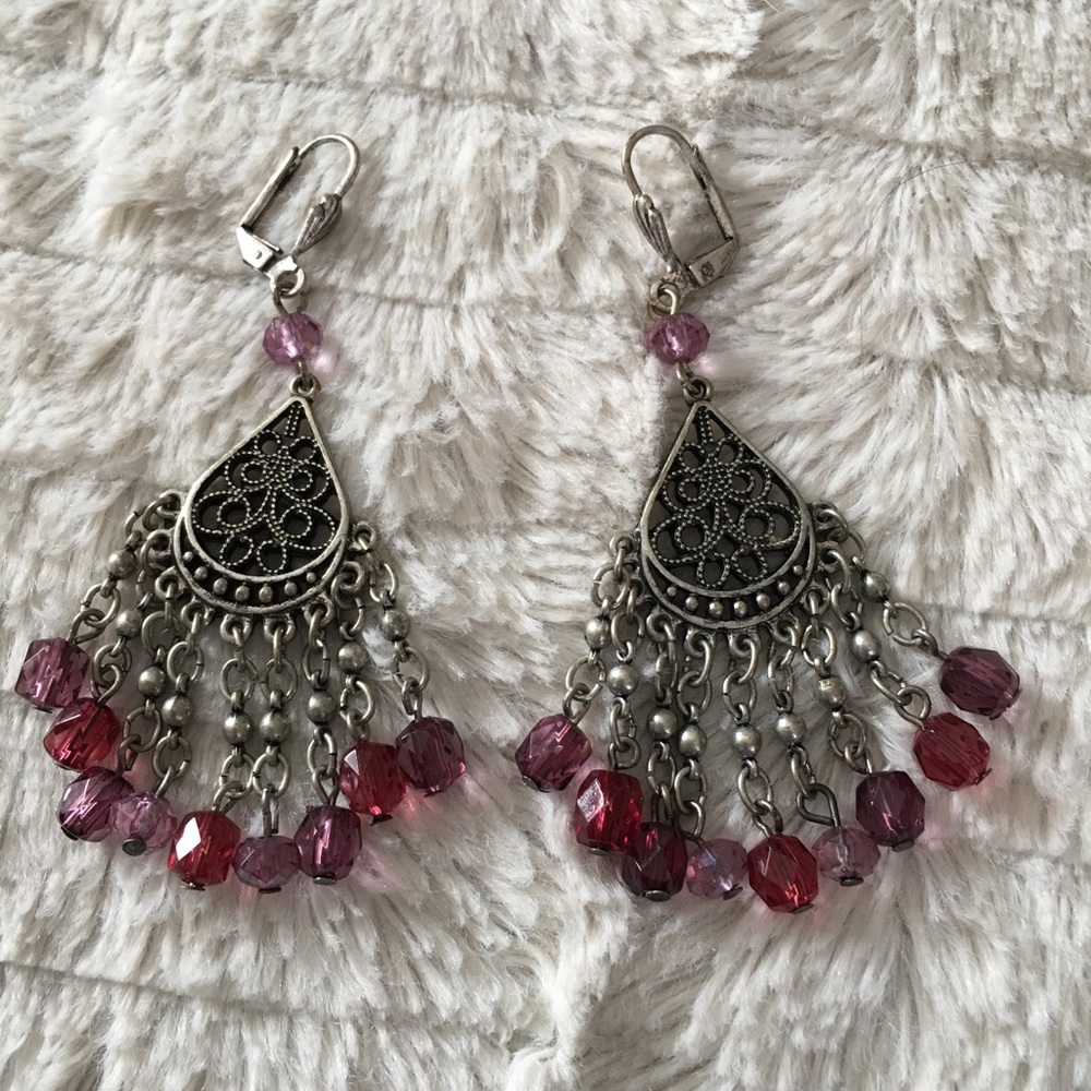 Burgundy, Silver, and Black Earrings